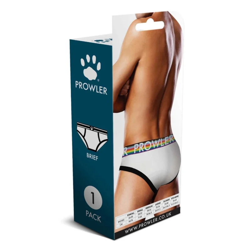 Prowler Oversized Paw Brief XS White - Signature Waistband, Pride Accents