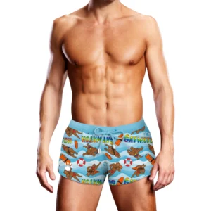 Prowler Swim Trunks Gaywatch Bears L - Blue Lifeguard Print, Elastic Waist