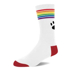 Prowler Pride Socks White - Rainbow Band & Paw Print Logo, Unisex