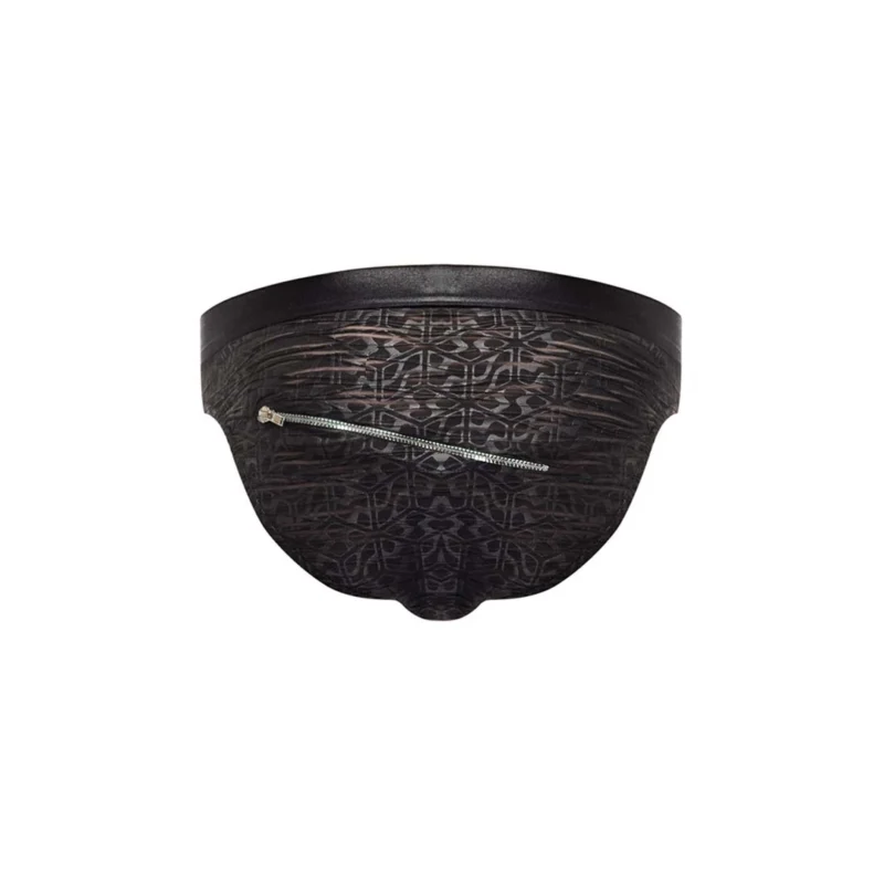 Male Power Zip Bikini S Black Semi-Sheer Stretch Abstract Pattern