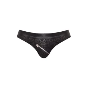 Male Power Zip Bikini S Black Semi-Sheer Stretch Abstract Pattern