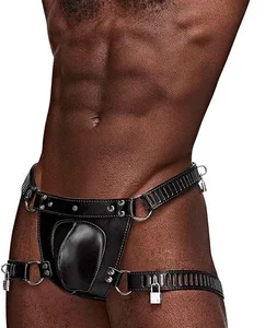 Male Power Scorpio Adjustable Faux Leather Thong with Lock System Black OS