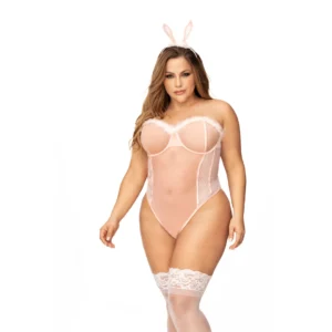 Mapale Bunny Costume 3/4X Feather Neckline & Lace-Up Back