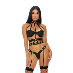 Allure Seductive Cage Strappy Lingerie Set XL - Grommet Detail & Garters