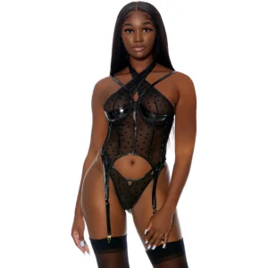 Fantasy Lingerie Steal Your Heart Set S - Mesh & Vinyl Bustier, Panty