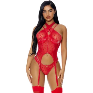Dreamgirl Steal Your Heart Mesh Lingerie Set with Flocked Detail L