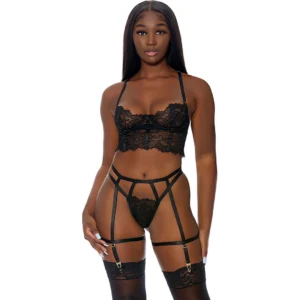 Blooming Beauty M - Underwire Lace Bustier & Garter Lingerie Set