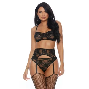 Leg Avenue Lace Me Down Lingerie Set 3-Piece Black XL