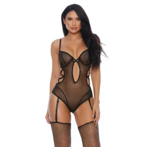Enticing Vixen XL Bodysuit with Decorative Garter Straps - Black