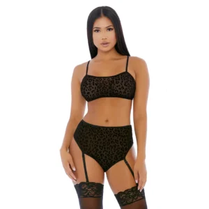 Lustful Leopard Two-Piece Cami Lingerie Set L - Animal Mesh Design