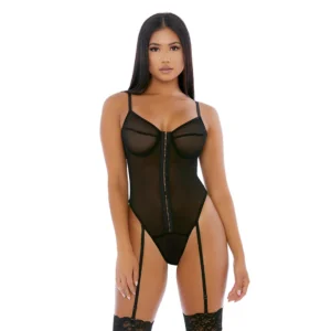 Fantasy Lingerie Nightly Hook Up Mesh Teddy XL with Garter Straps