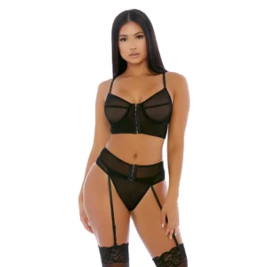 Get The Hook Lingerie Set S - Sheer Mesh, Adjustable Straps, 3-Piece Boxed