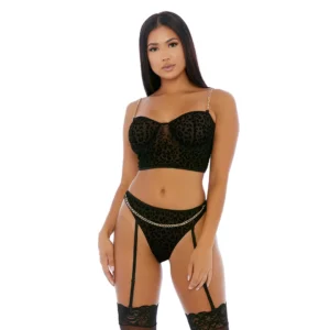 Envy Chain Me Up Bustier Set XL - Mesh & Gold Chain Accents