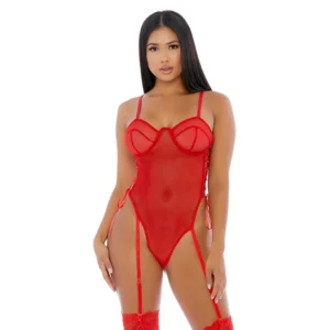 Make it Ring Teddy S - Sheer Mesh Bodysuit with Lace-Up Sides
