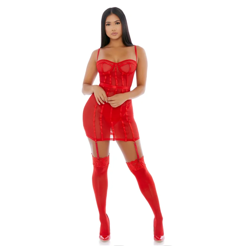 Sheer Intimacy Mesh Bustier Set XL - Elegant Two-Piece Lingerie