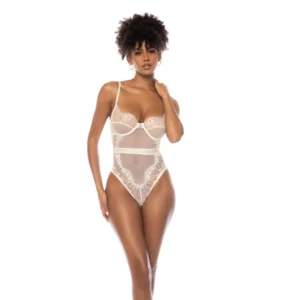 Bluebella Teddy M Ivory - Elegant Lace Bodysuit with Mesh Design