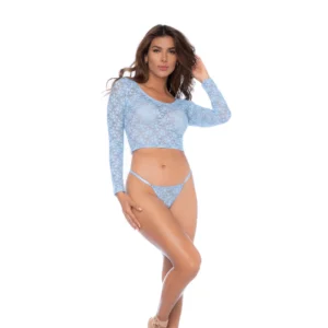 Leg Avenue Two-Piece Floral Lace Set L/XL Light Blue