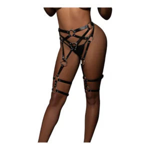Allure Valentina Leather-Style Strappy Garter Belt Adjustable Black
