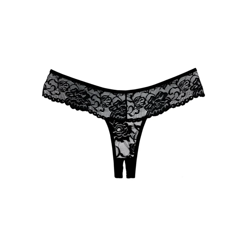 Chiqui Love All-Lace Crotchless Thong Panties One Size Black
