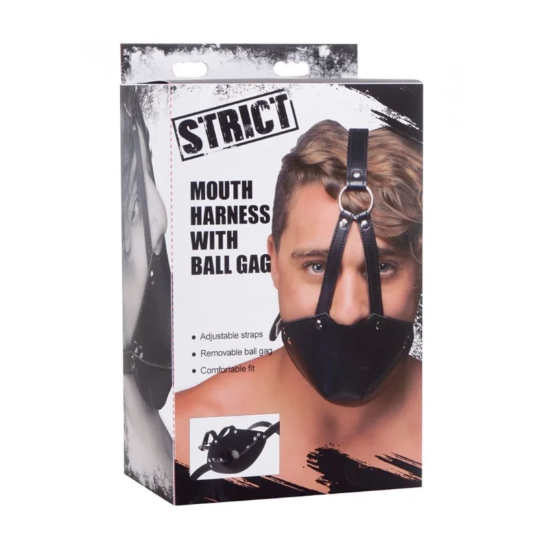Master Series Ball Gag Adjustable Head Harness - Black, Removable Gag