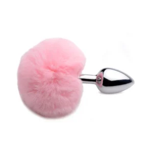 XR Brands Fluffy Bunny Tail Pink - Compact Metal Plug with Soft Pom Pom