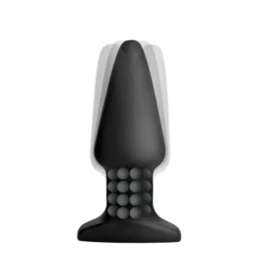 XR Brands Model R Intimate Plug with Rotating Beads, Black, Silicone