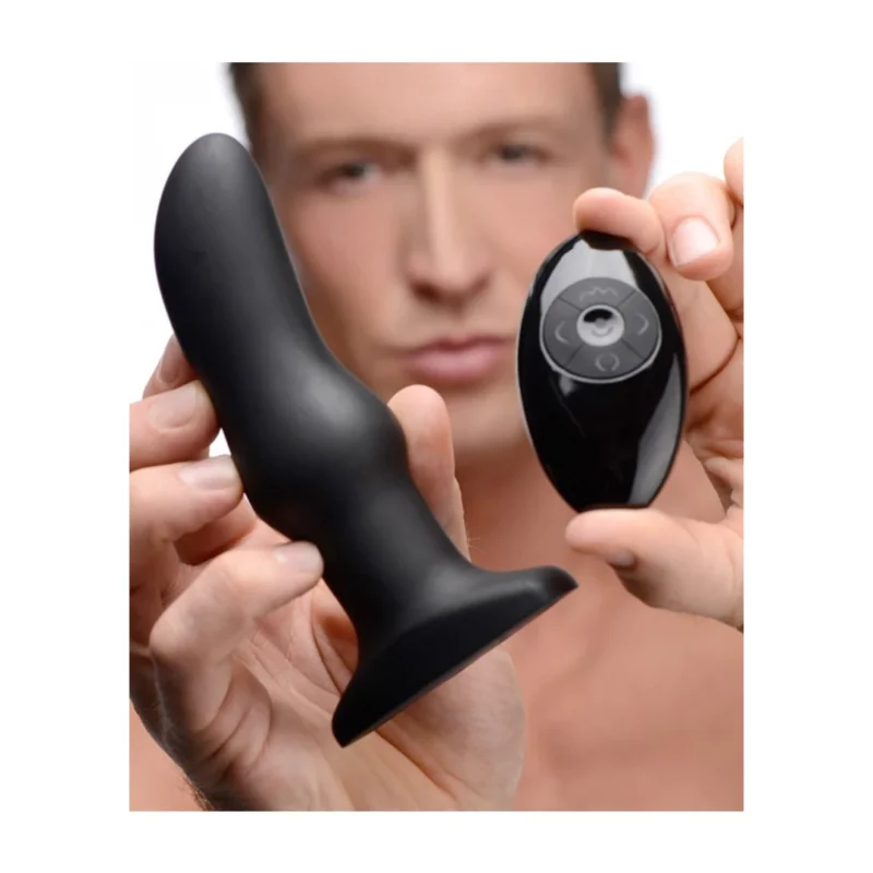 XR Brands Model M Curved Rotating Bead Plug with Remote - Black