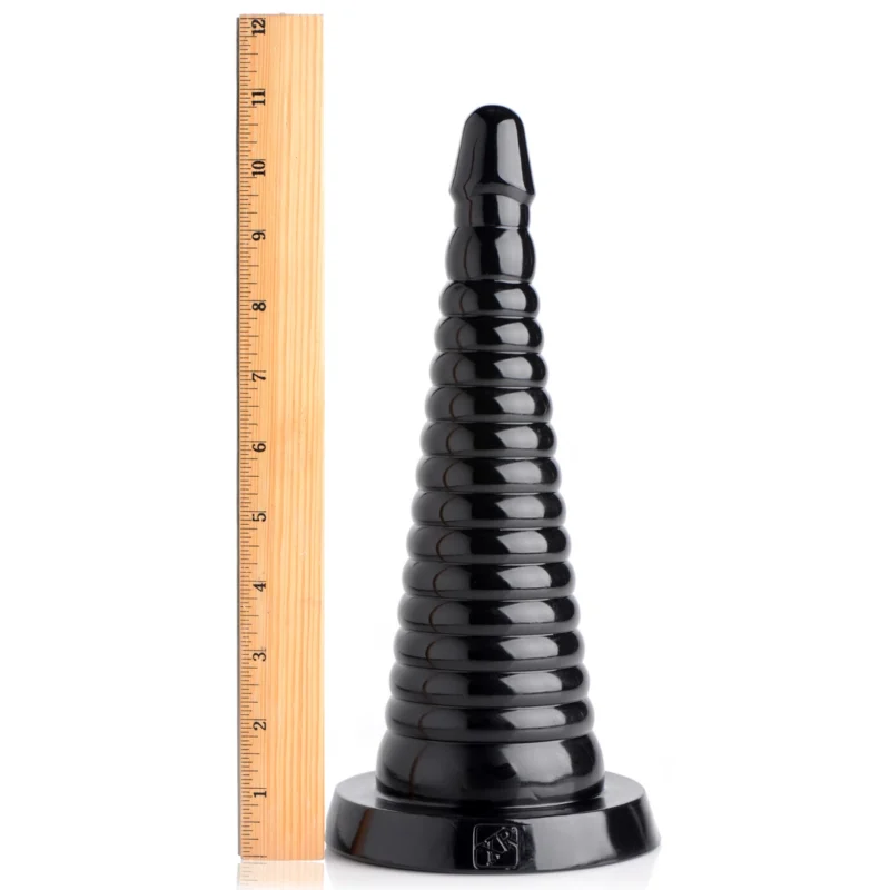 XR Brands Master Series Ribbed Intimate Cone Black 28.5cm Large Size
