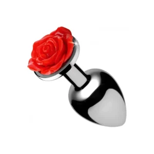Red Rose Metal Intimate Plug Small - Black Rose, Lightweight Aluminum