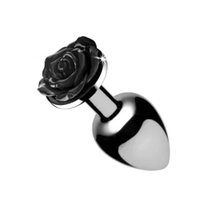 XR Brands Black Rose Medium Rose-Shaped Aluminium Plug Black