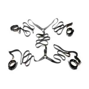 Master Series Leather Bed Restraint System - Adjustable Black Set