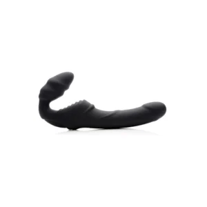Slim Rider Ribbed Wireless Strapless Strap-On by XR Brands, Silicone, Black