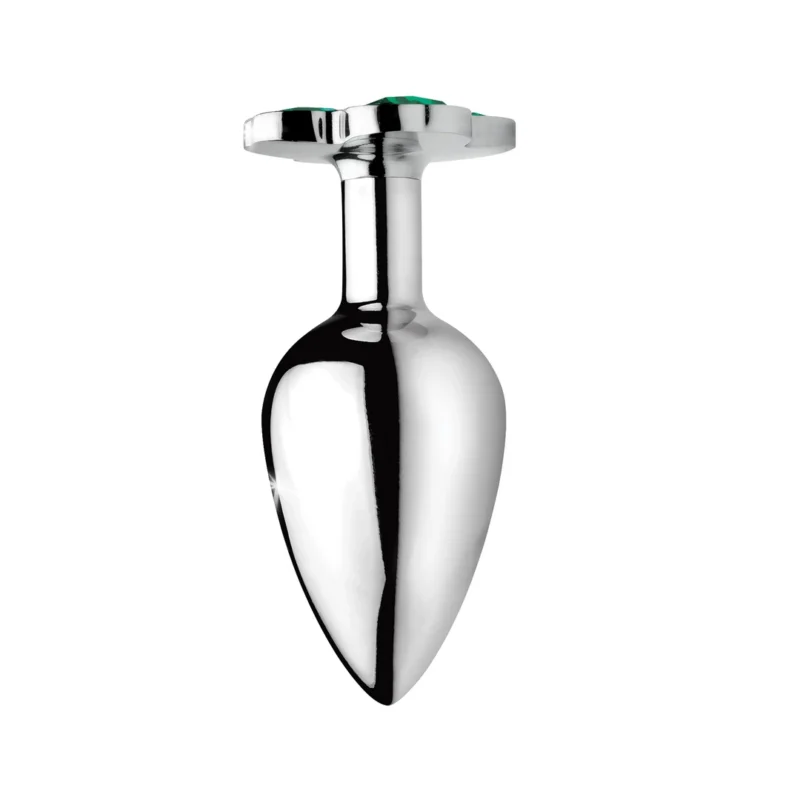 XR Brands Lucky Clover Metal Intimate Plug Medium Silver Gem