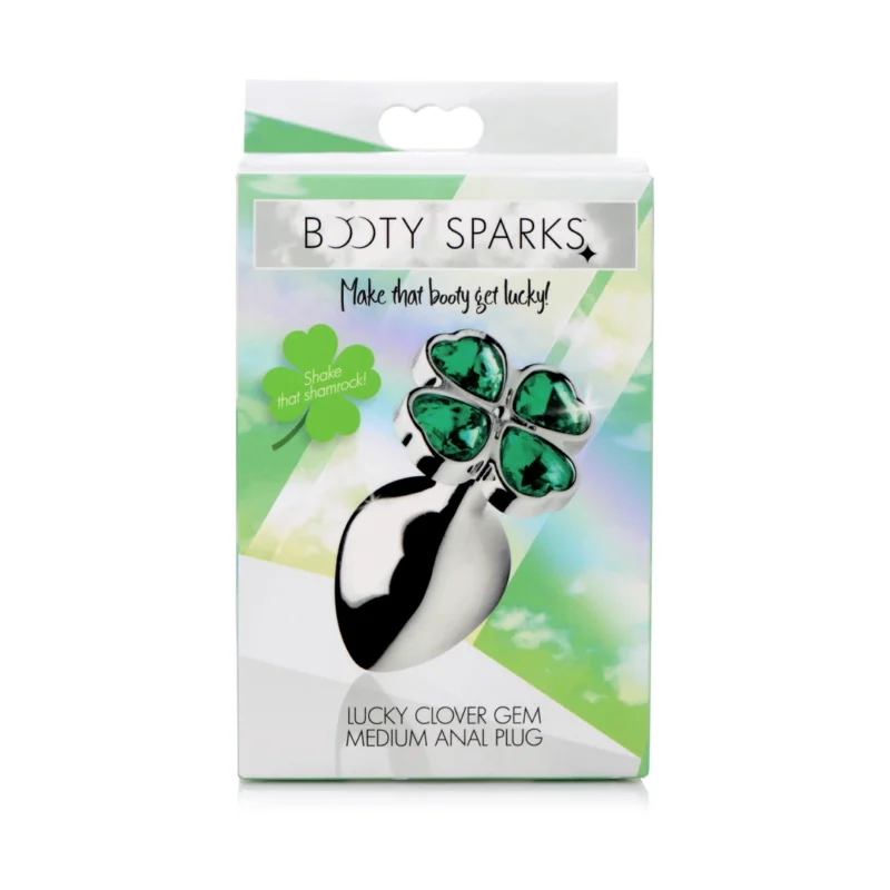 XR Brands Lucky Clover Metal Intimate Plug Medium Silver Gem