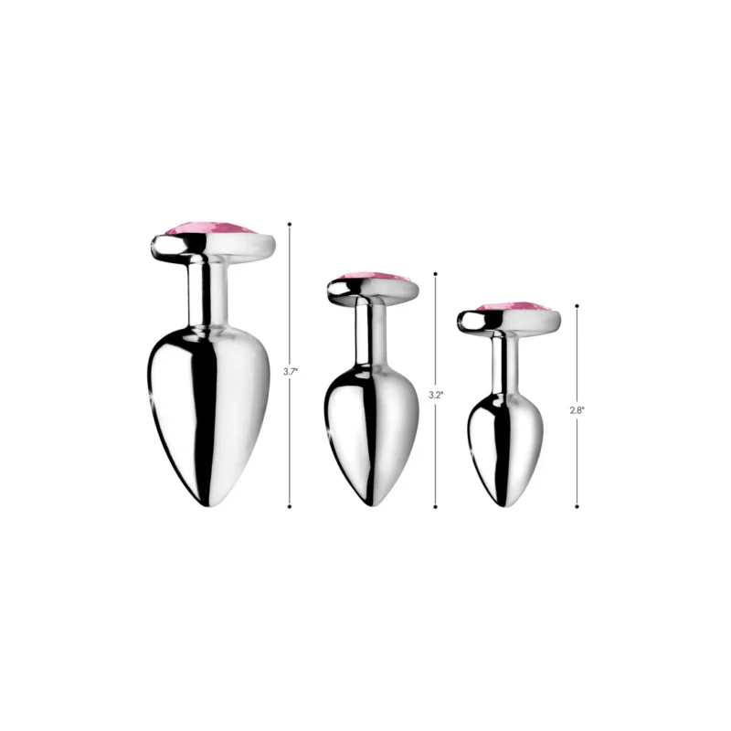 Pink Heart Aluminum Plug Set 3 Sizes - Nickel-Free, Decorative Base