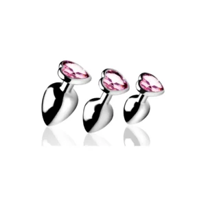 Pink Heart Aluminum Plug Set 3 Sizes - Nickel-Free, Decorative Base