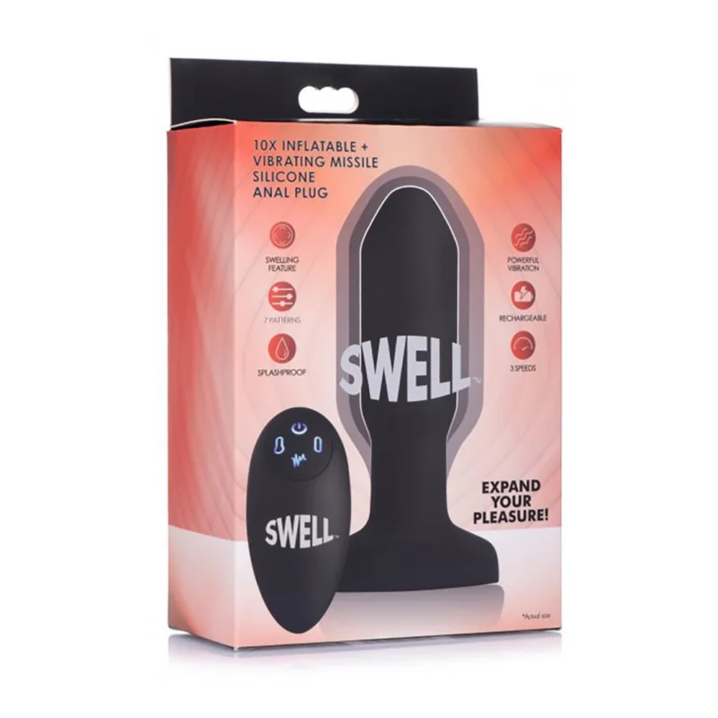 XR Brands Inflatable Silicone Plug with Remote Control, Black, Medium