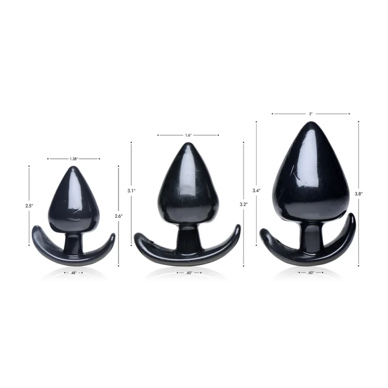 Triple Spades 3-Piece Anal Plug Set Silicone Black Graduated Sizes