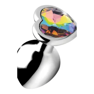 Rainbow Prism Heart Aluminum Plug Medium - Colorful Jewel Base
