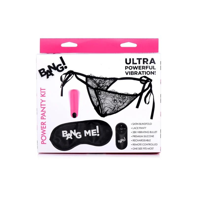 XR Brands Power Panty Set - Lace Panties, Wireless Bullet & Satin Blindfold