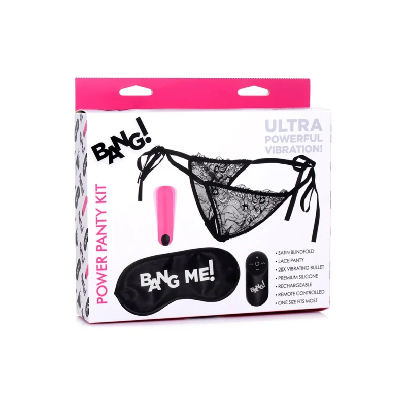 XR Brands Power Panty Set - Lace Panties, Wireless Bullet & Satin Blindfold