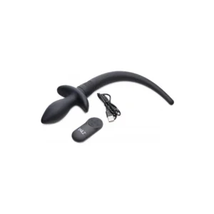 XR Brands Waggerz Vibrating Silicone Tail with Remote, Black, IPX7