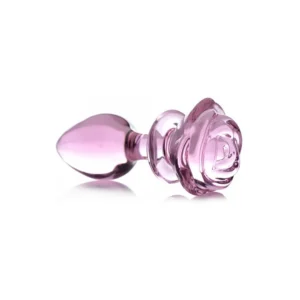XR Brands Pink Rose Glass Intimate Plug Large - Artistic Borosilicate