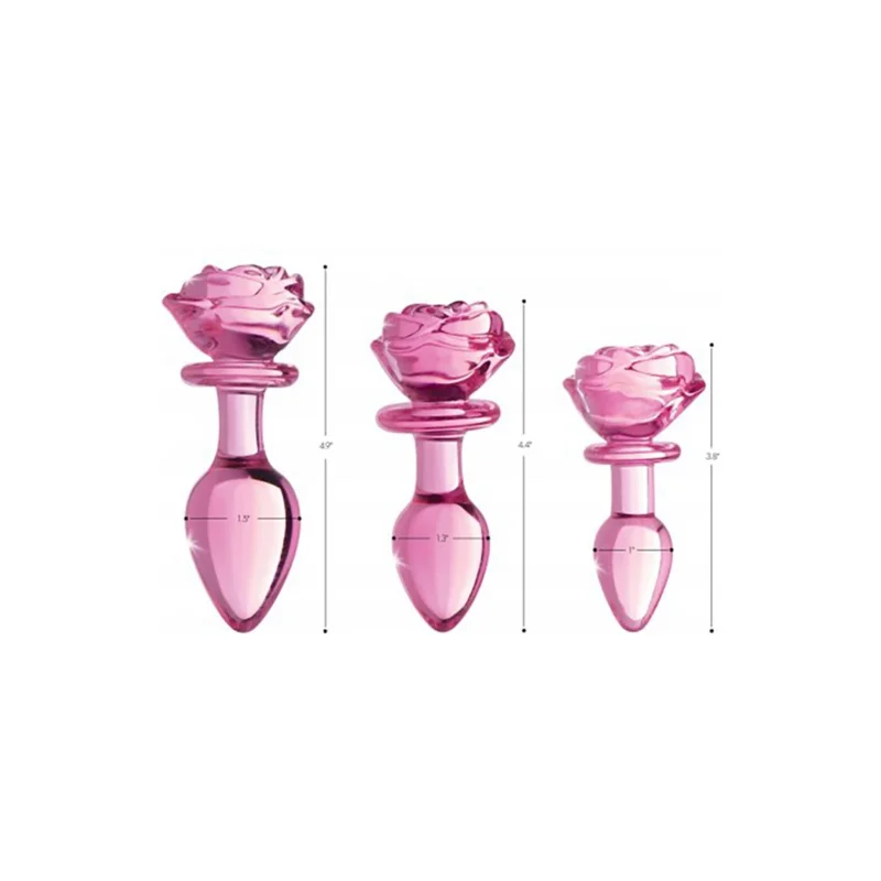 XR Brands Pink Rose Glass Intimate Plug Large - Artistic Borosilicate