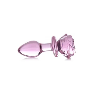 Blush Novelties Pink Rose Glass Plug Medium - Borosilicate, Decorative