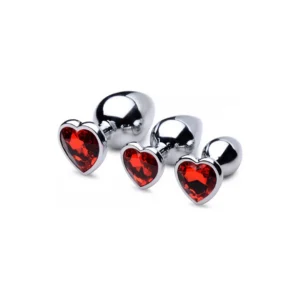 Red Heart Metal Plug Set by XR Brands - 3 Sizes, Ruby Gem Accents