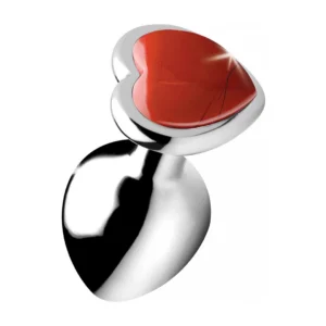 XR Brands Red Jasper Heart Plug Medium - Aluminum, Gem Accent