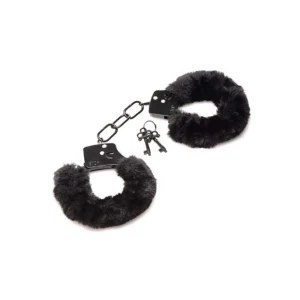 XR Brands Cuffed in Fur Adjustable Faux Fur Handcuffs Black 4.5-7"