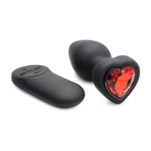 XR Brands Red Heart Silicone Plug with Remote Control - Small Size