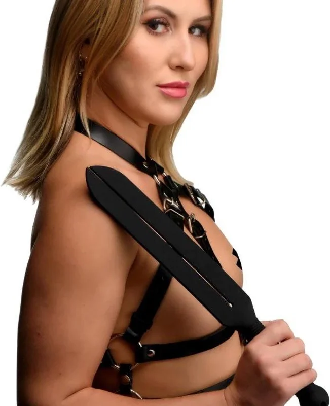 XR Brands Stung Silicone Tawse Black - Premium Split Strap Impact Tool